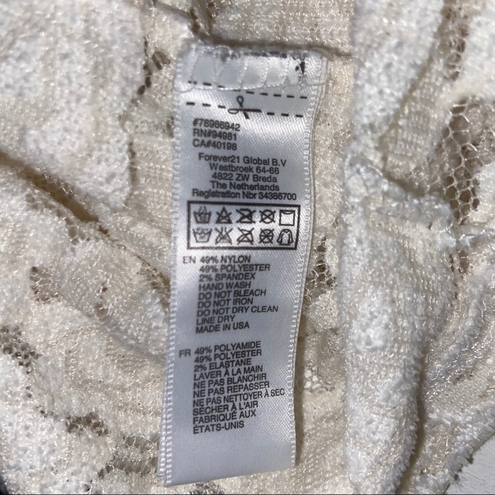 Forever 21 Sheer Lace 3/4 Sleeve Top Cream Womens Size Medium - Picture 6 of 7